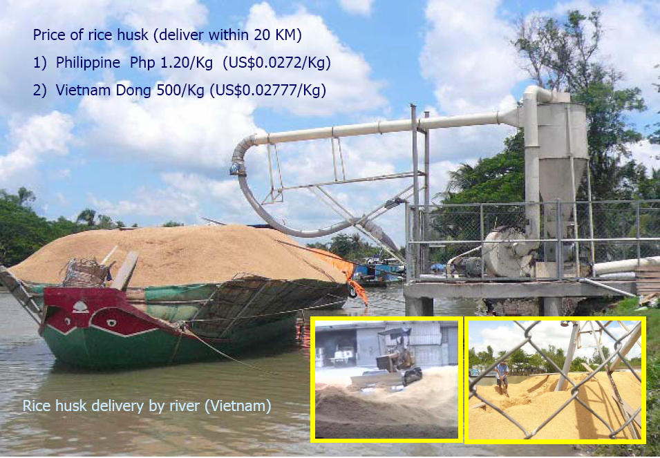 Rice Husk Deliver by the River in Thailand