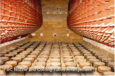 FBC nozzle and cooling system arrangement